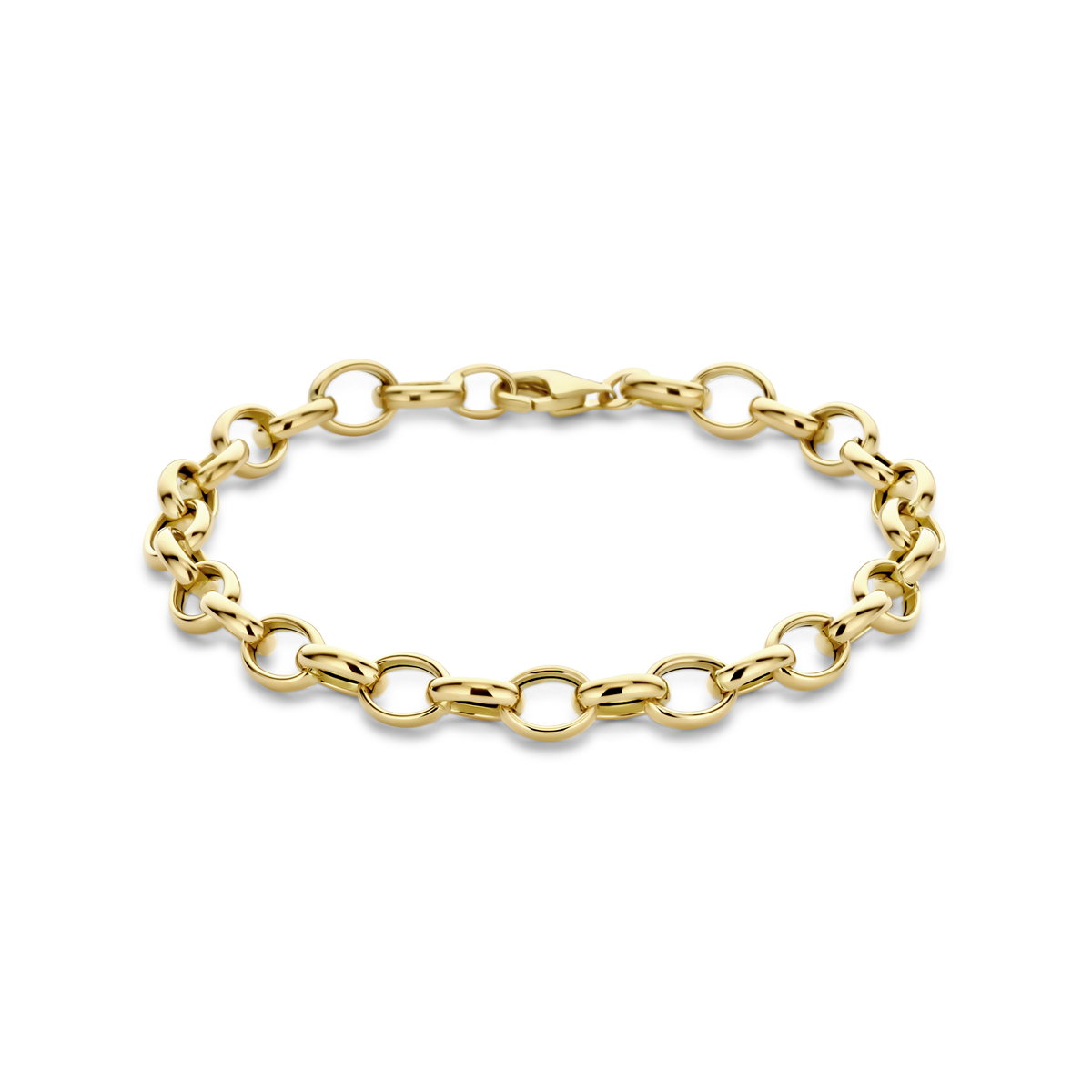 Deze prachtige geelgouden Jasseron armband heeft een lengte van 19cm en een dikte van 6.5mm. De armband is gemaakt van hoogwaardig geelgoud en heeft een tijdloos design dat perfect past bij elke outfit. Draag deze armband alleen voor een subtiele touch of combineer het met andere armbanden voor een trendy en gelaagde look. Een echte eyecatcher voor elke gelegenheid!