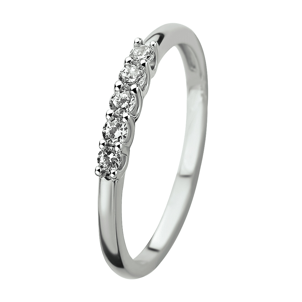14k Witgouden ring met een schitterende zirkonia rij. De ring heeft een breedte van 2mm.
