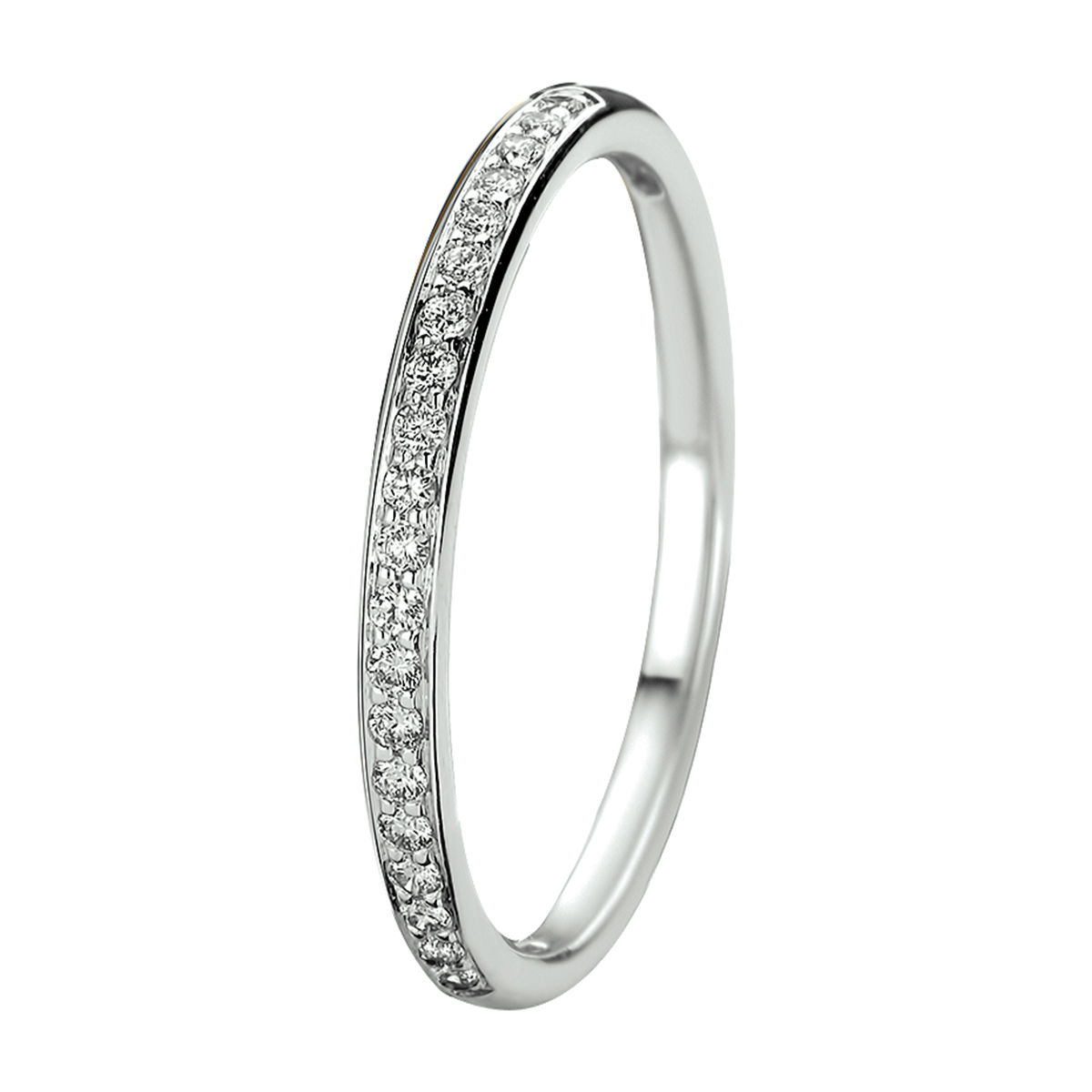 14k Witgouden ring uitgevoerd met een schitterende diamant rij. De ring heeft een breedte van 1.8mm.