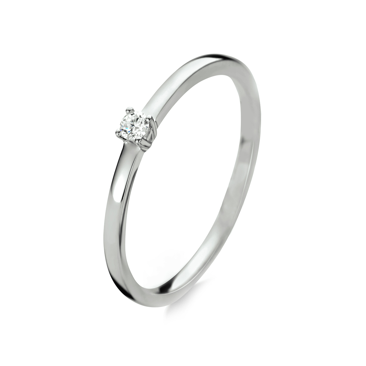 14k Witgouden ring uitgevoerd met een schitterende diamant. De ring heeft een breedte van 2.5mm.