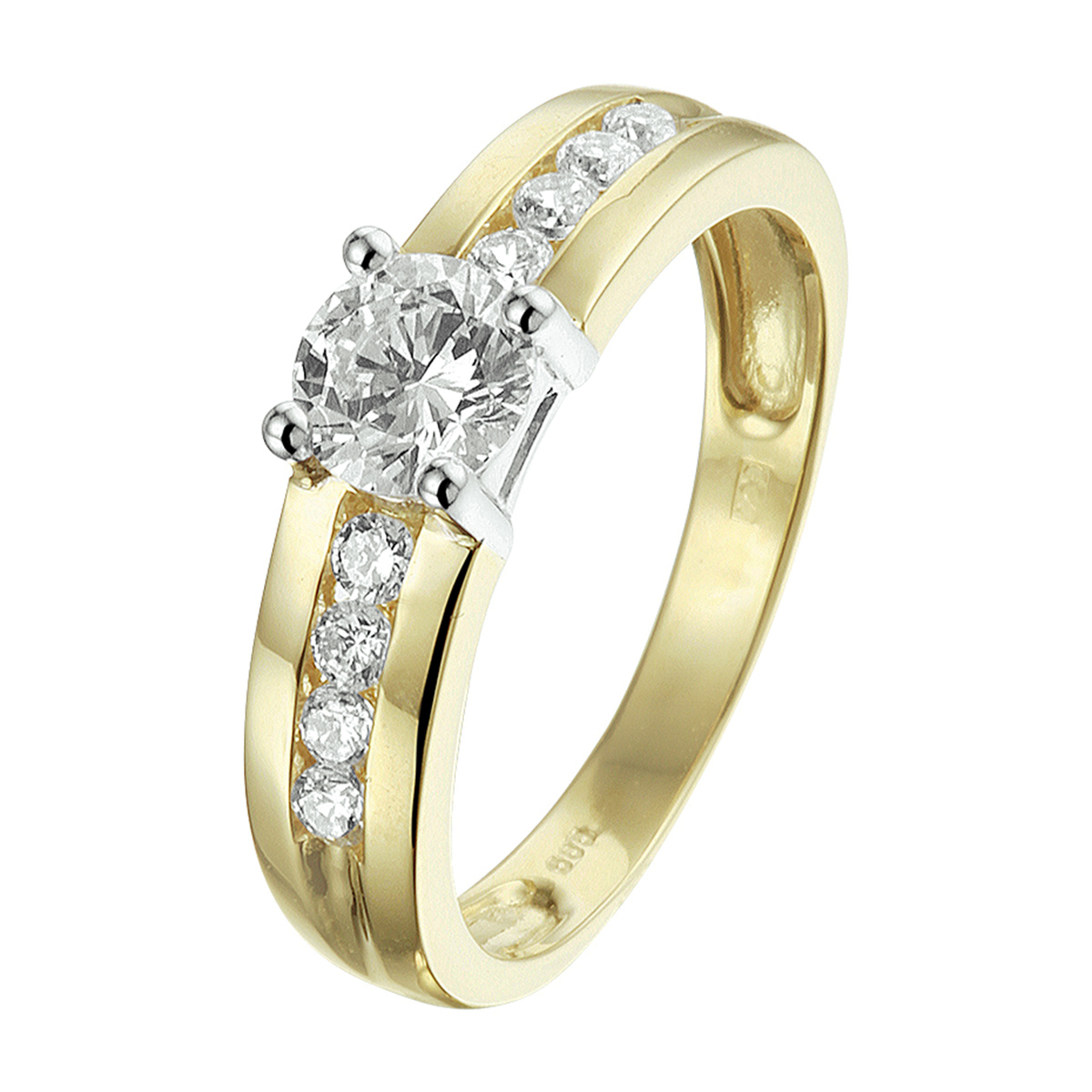 Stijlvolle bicolor geel- en witgouden ring met een schitterende rij van zirkonia. Tip: Combineer deze ring met bijpassende sieraden.
Uniekenummer serie: 42485
Ringmaat: 18.00 mm (57)
Breedte: 5 mm
Zetting: entourage (rijzetting)