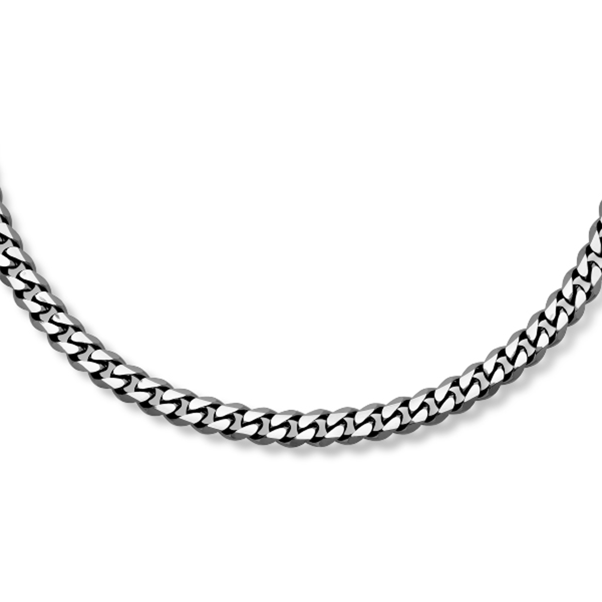 Stalen gourmette collier met een zwartkleurige ion plating. Het collier heeft een schakelbreedte van 7mm met karabijn sluiting en is 50cm lang.