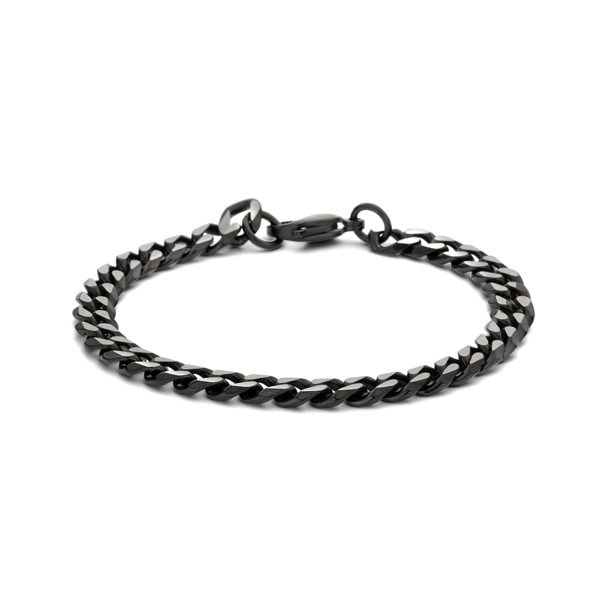 Stalen gourmette armband met een zwartkleurige ion plating. De armband heeft een schakelbreedte van 7mm en een karabijn sluiting.
