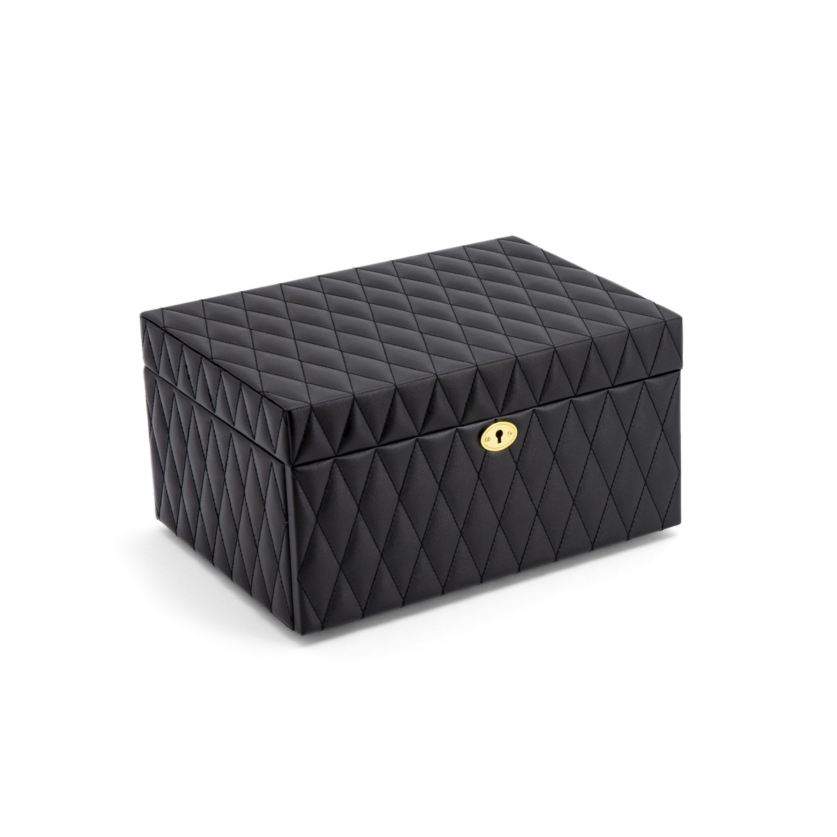 Luxe sieradenbox in de kleur zwart uitgevoerd met twee lades en verschillende vakjes. Een compacte box om verschillende sieraden in op te bergen.