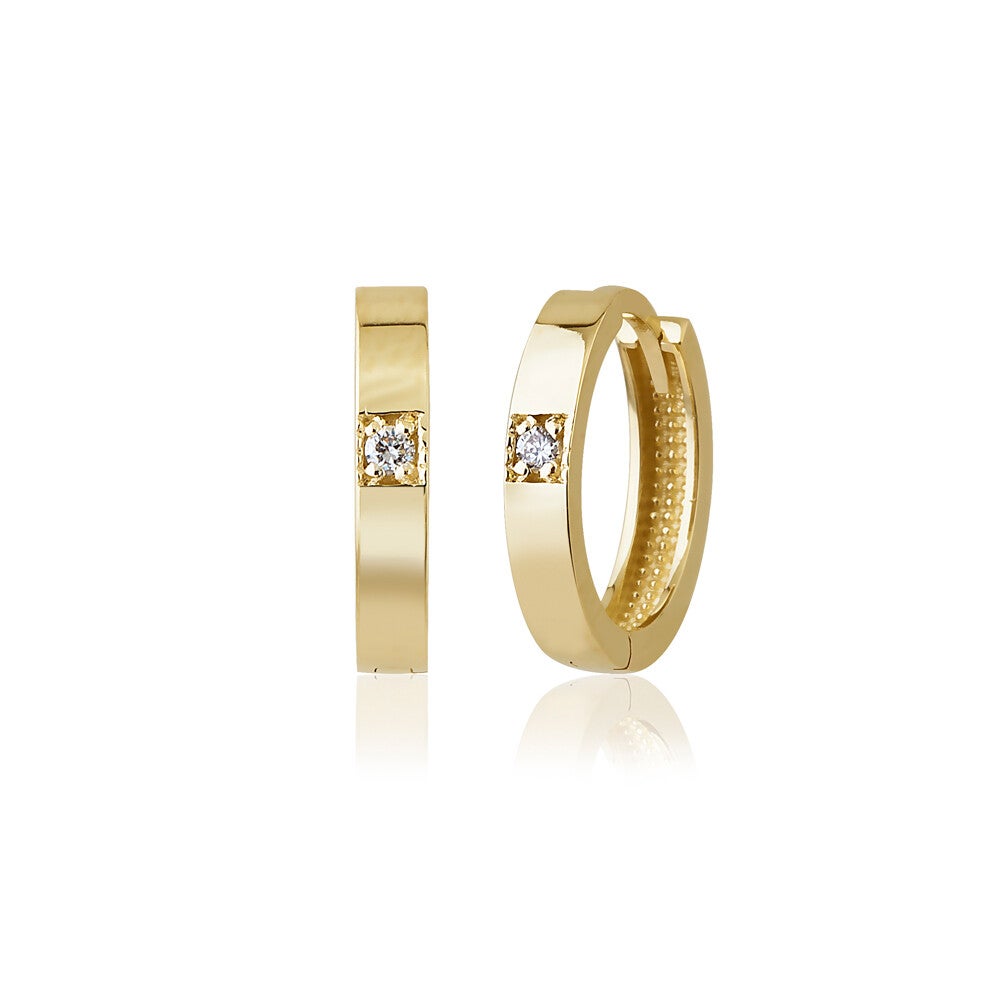 Gouden oorringen met scharnier en 0.05ct. diamant