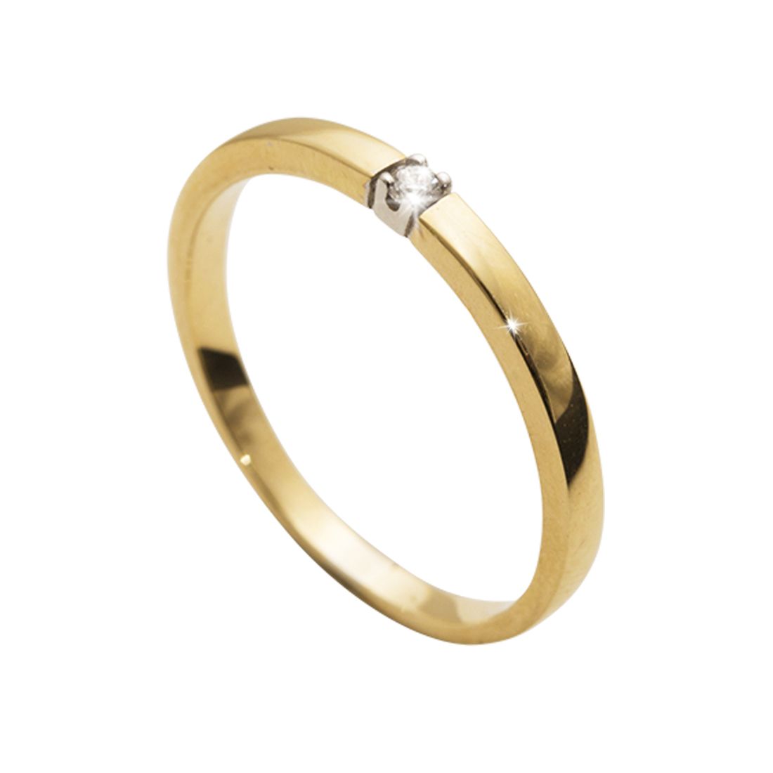 R en C ring model 1703-1 in geelgoud met witgouden 4-poots chaton waarin een 0.03 crt briljant geslepen diamant.
