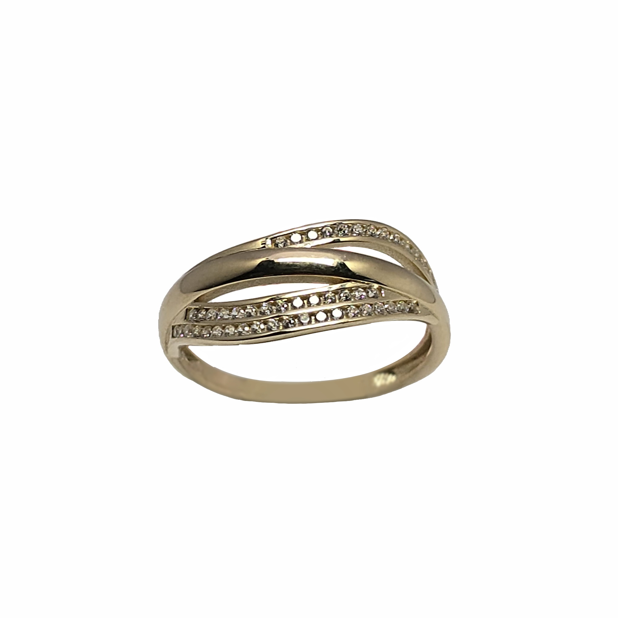Leuke gouden fantasie ring met zirkonia.