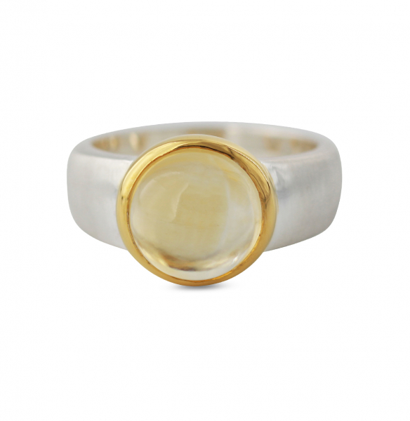 Campur zilveren ring met 18kt. vergulde zetkast met daarin een citrien van 10mm., maat 54