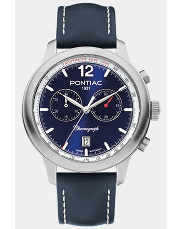 chrono leder blauwe cadran