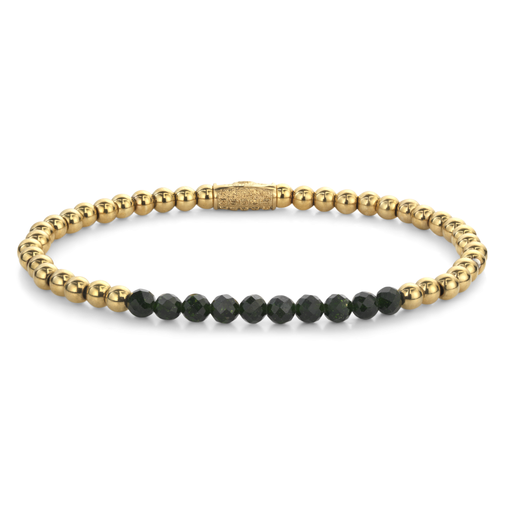 Armband van het merk Rebel & Rose. De armband heeft een hoogwaardige elastische stretch koord, met 4mm van Natural Green Sandstone, RVS 18kt ion-gold plated.