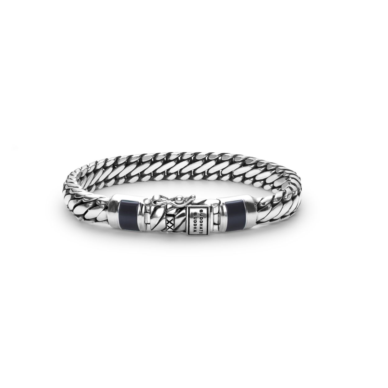 Buddha to Buddha - Ben XS Stone Bracelet Onyx, Zilveren armband bezet met Onix in de sluiting 19cm, J070BL E - 001K01070307