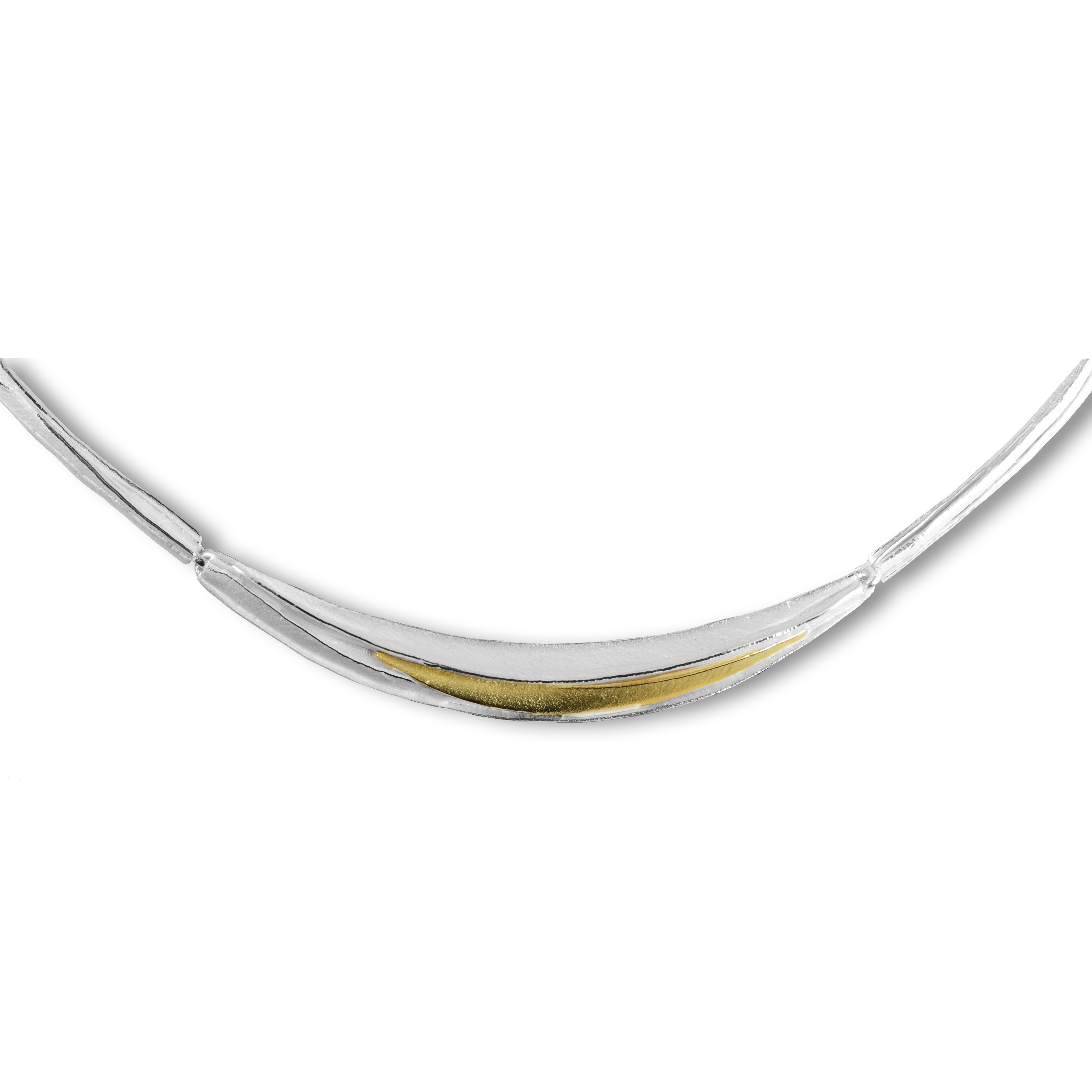 Prachtige zilveren choker van zilver mat/poli met 18 krt. goud inleg.