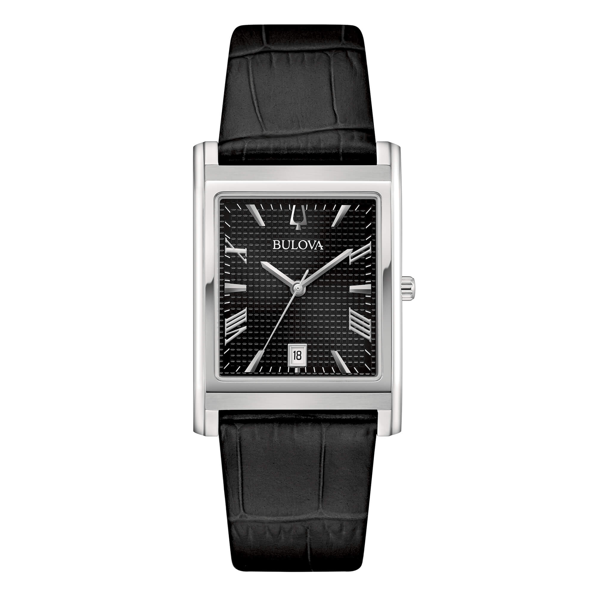 Bulova - Staal heren horloge met zwarten lederen band, 30 meter WR, Saffierglas, Quartz - 96B445