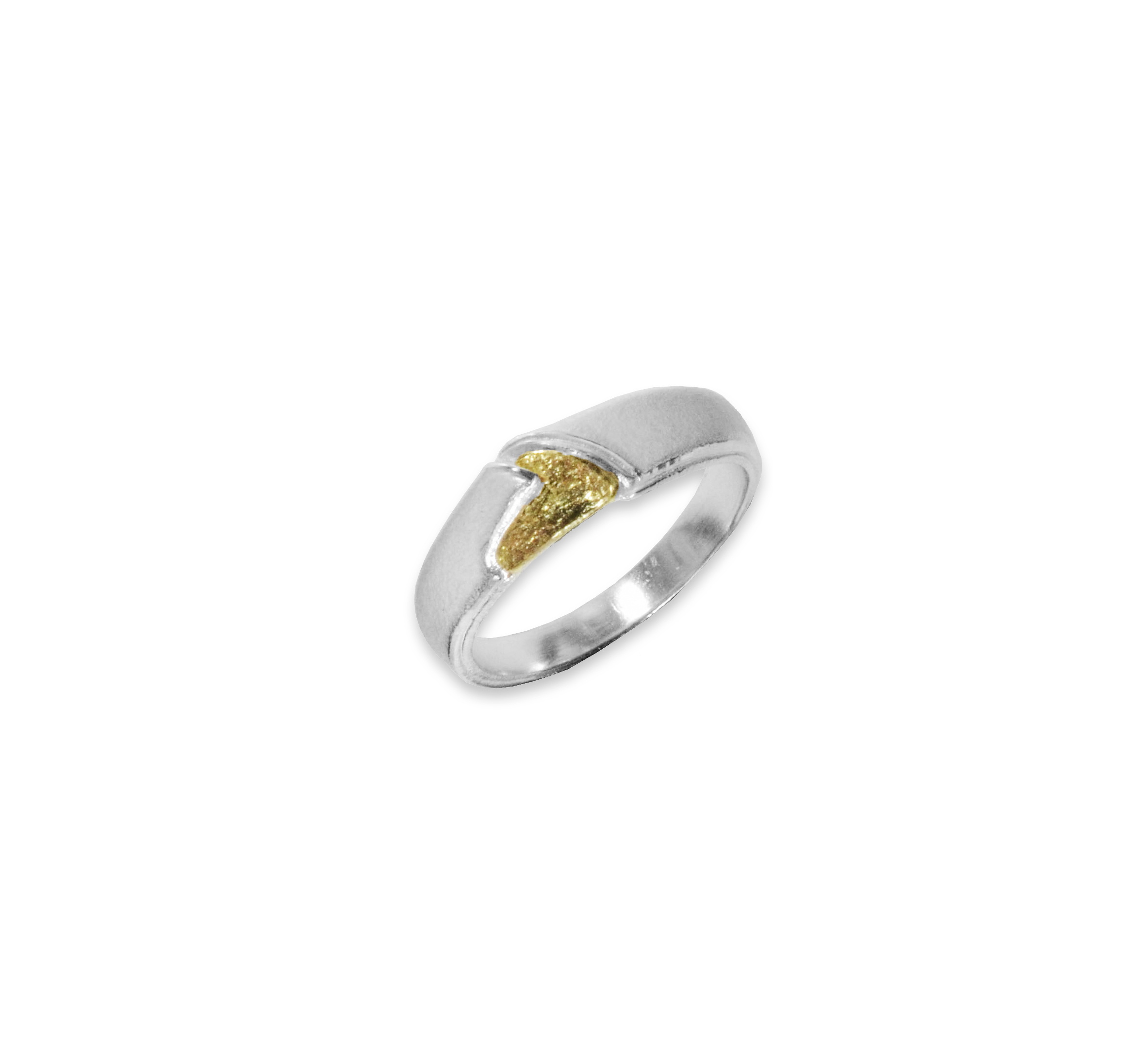 zilveren ring mat/poli met 18 krt. goud inleg.