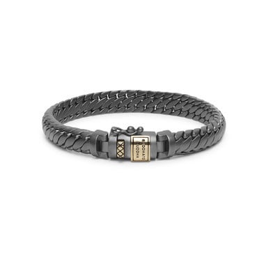 Buddha to Buddha - Ben XS Black Rhodium Gold, zilveren armband met zwart Rhodium en gouden logo op de sluiting 21cm J070BRG F - 001K01070B106