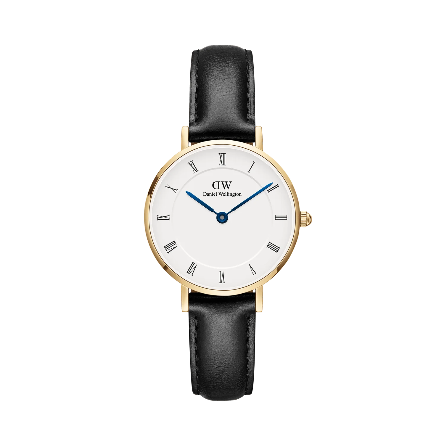 With vintage-inspired design details&mdash;like the Roman numeral dial and blue steel hands&mdash;this version of our rose gold Petite watch strikes just the right balance between old-school and trending now. Features an interchangeable black strap made from genuine leather.