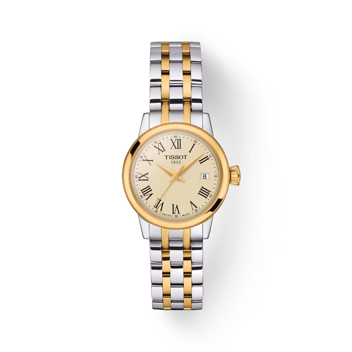 De populaire Tissot Classic Dream-collectie is herzien en heeft een nieuwe uitstraling gekregen. Er is echter niets veranderd in het oorspronkelijke doel om te streven naar het ontwerpen van het ideale klassieke, elegante horloge voor elke dag. De tijdloze stijl maakt dat deze collectie al jarenlang &eacute;&eacute;n van onze meest succesvolle is. De Classic Dream heeft een Swiss Made Quartz-uurwerk. De wijzerplaat met datumaanduiding en Romeinse cijfers geven het horloge een klassieke uitstraling. Dit damesmodel heeft een bi-colour kast van edelstaal met deels goudkleurige PVD-coating gecombineerd met een ivoorkleurige wijzerplaat. De bi-colour edelstalen horlogeband sluit middels een vlindersluiting met twee drukknoppen.