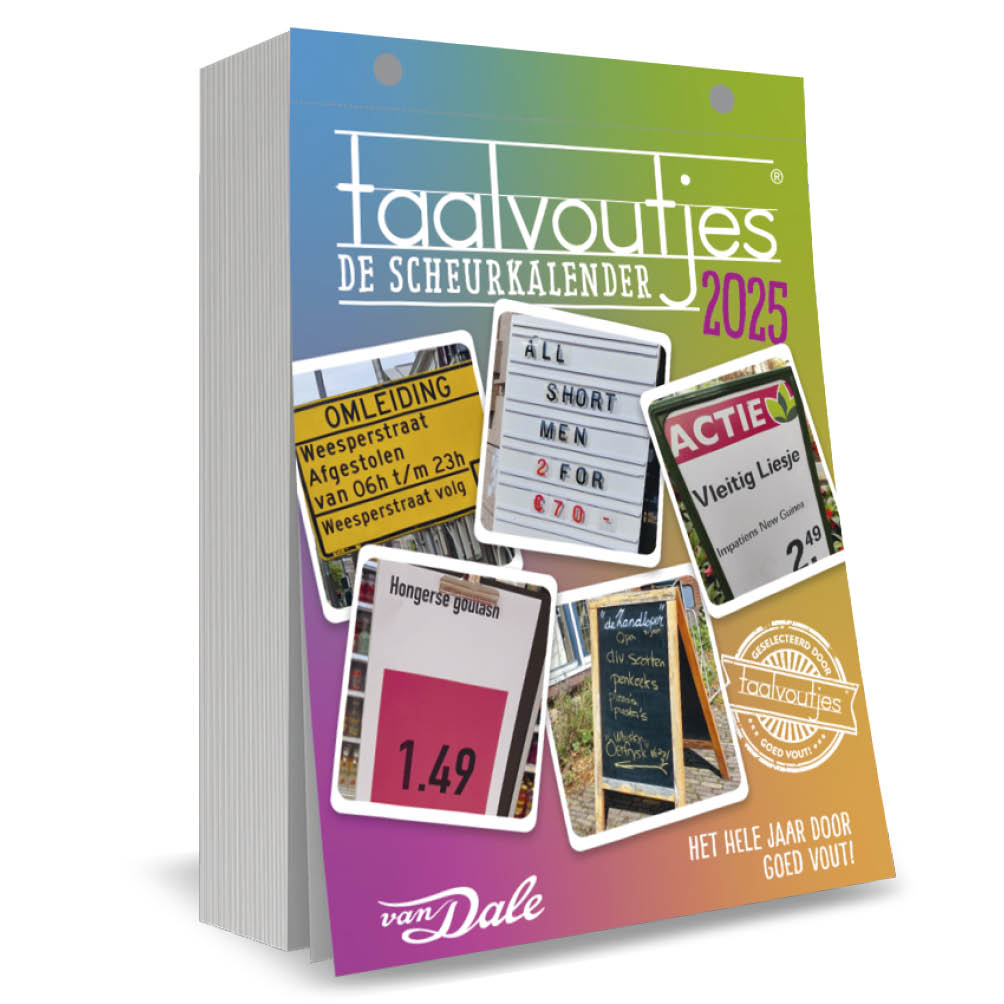 Niet te missen! De volgende editie van Taalvoutjes scheurkalender. Van hilarische taalmissers uit o.a. supermarkten, kranten en winkels tot de mooiste versprekingen van onze fans. Test je taalkennis met het woordenboekspel, ontrafel door elkaar gehusselde spreekwoorden en raad of woorden goed of fout gespeld zijn in de quiz. Bijzonder leuk om kado te geven of te krijgen!