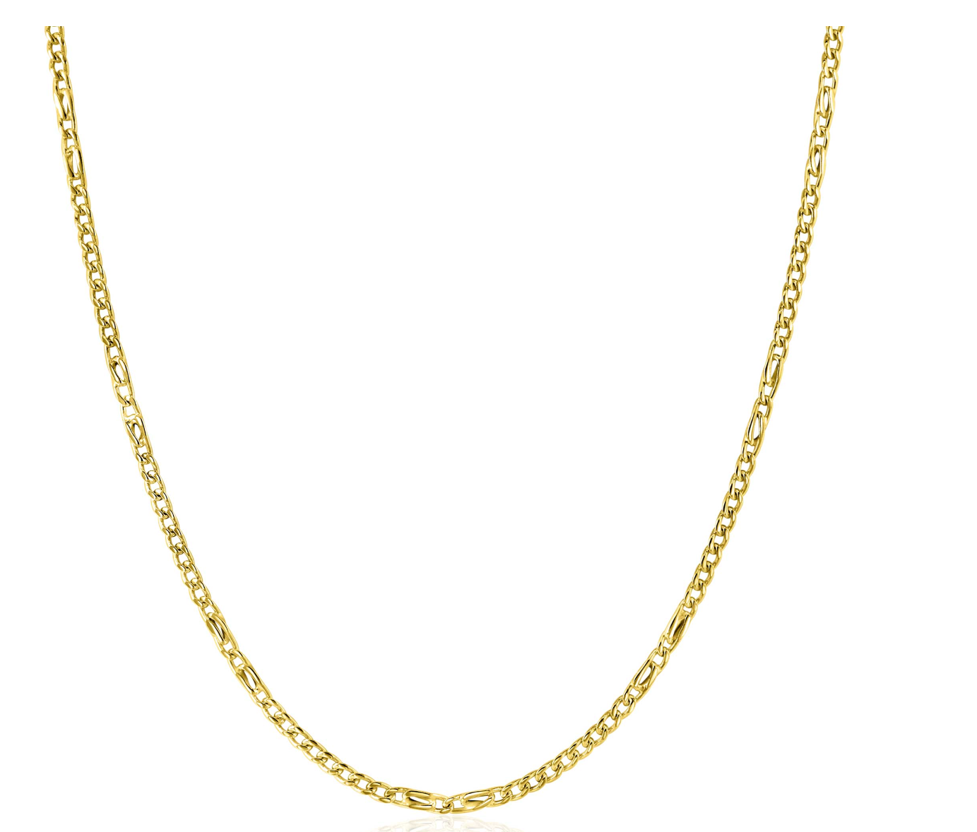 ZINZI Gold 14 karaat gouden massieve ketting met gourmet schakels gecombineerd met trendy valkenogen van 2mm breed. De lengte van de ketting is te variëren tussen 41 en 43cm. Vervaardigd van geheel 14 karaat goud (585). En herkenbaar 'Zinzi' door het kleine gouden Zinzi hartje bij de sluiting.