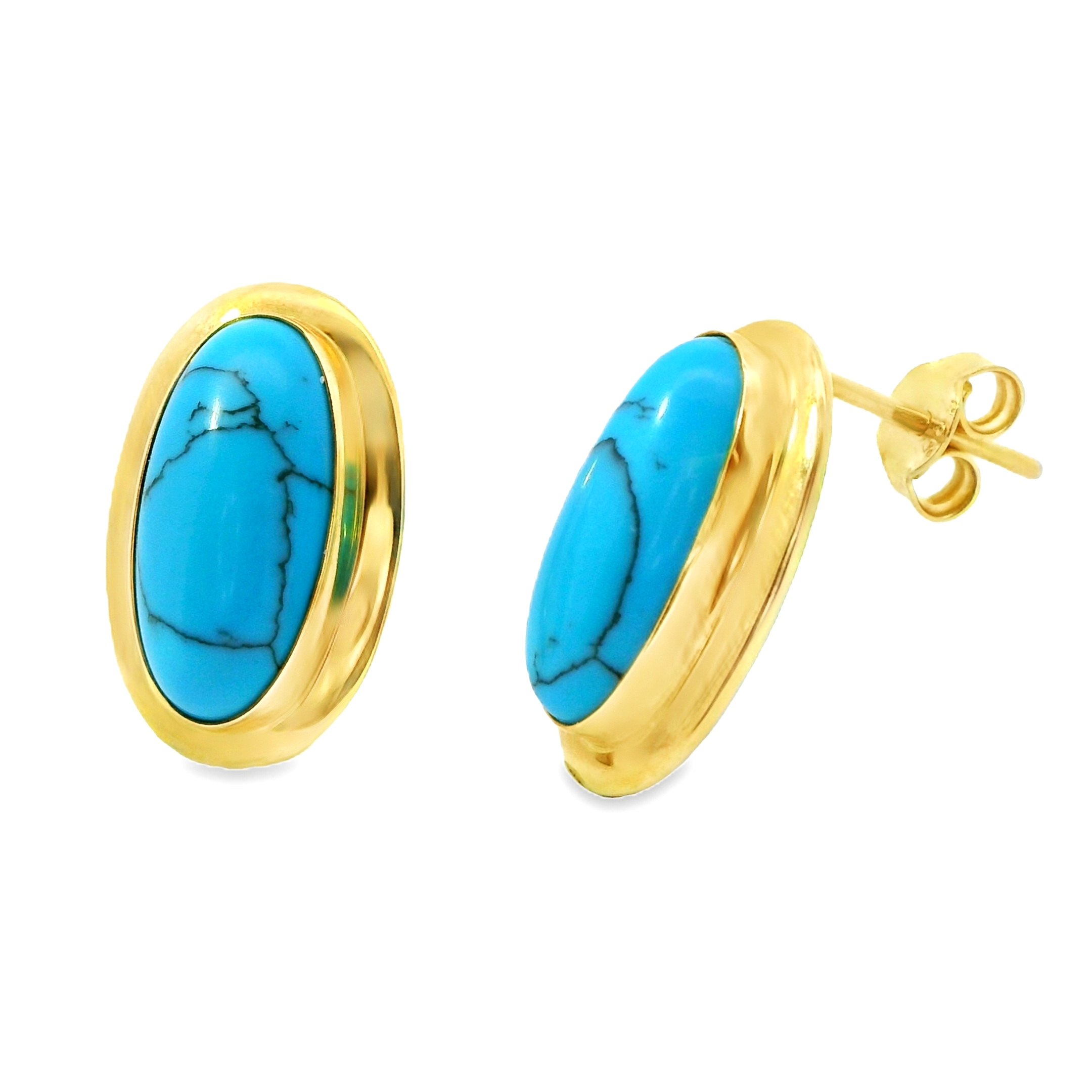 Deze oorstekers van Louis Bros zijn vervaardigd uit 14 karaat geelgoud met turquoise (3.39 gr.). 
Deze prachtige oorstekers zijn voorzien van een ovale turquoise steen, die opvalt door zijn levendige blauwe kleur. De warme gloed van het geelgoud vormt een perfect contrast met de frisse tint van de turquoise, waardoor de oorstekers een elegante en opvallende uitstraling krijgen. Deze tijdloze oorbellen voegen een vleugje kleur en verfijning toe aan elke look, ideaal voor zowel dagelijks gebruik als speciale gelegenheden.