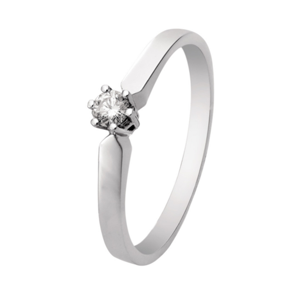 De Eclat R16 Solitairering in witgoud met 0.10 ct is een verfijnde juweel voor speciale gelegenheden. Met een briljante VVS1 diamant in Top Wesselton G-kleur, straalt deze zilverkleurige ring elegantie uit. Ideaal om dagelijks te dragen of als een opvallend accent bij feestelijke outfits. Verkrijgbaar in maat 55. Perfect voor uw collectie.