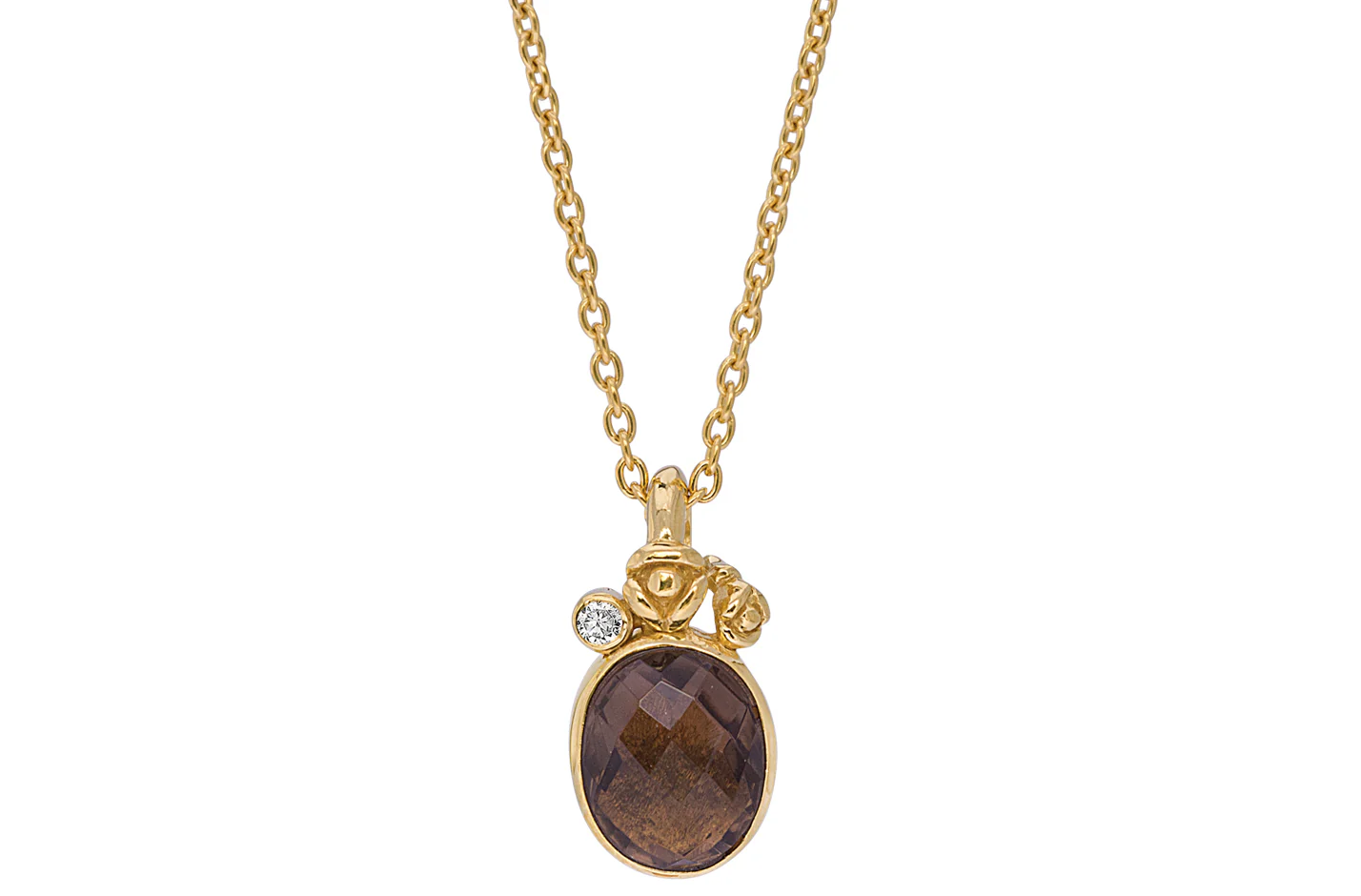 Gold plated ketting met een rook kwarts steen en een zirkonia steentje.