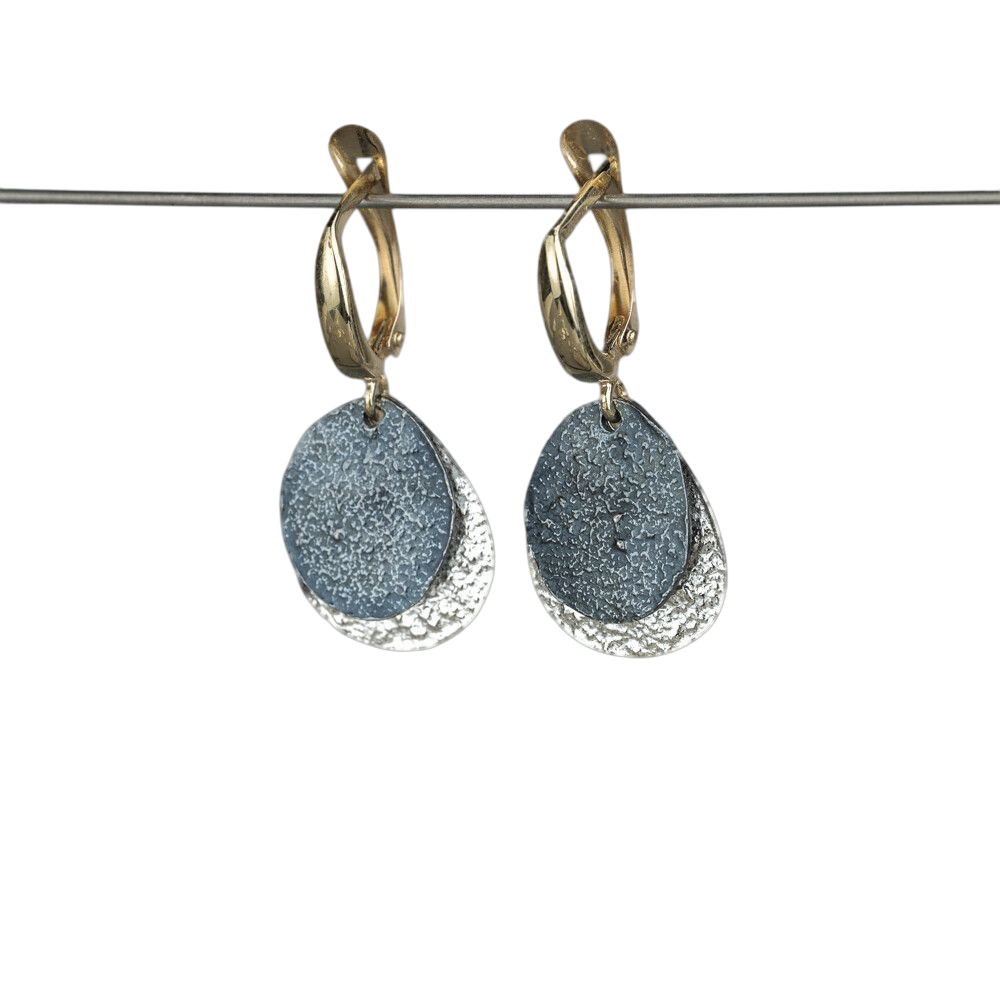 Oorhanger duo cirkel. De oorsteker is gemaakt van 10 karaat en de hangertjes van 925 (geoxideerd) sterling zilver. Combineer deze oorbellen met en mooi collier, ring en armband voor een complete look!
