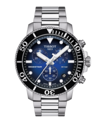 Duikuitrusting was nooit eerder zo volmaakt, zowel visueel als technisch. De Tissot Seastar 1000 Chronograph brengt stijl en prestatie samen zonder concessies te doen. Duiken is de inspiratie die vorm heeft gegeven aan dit horloge, zowel in de verschijning als in de functionaliteit. Het handhaaft zijn prestatie bij een druk van 30 bar (300 m/ 1.000 ft). Het bewijst dat passie voor onderwatersport en voorkeur voor de verfijnde Zwitserse techniek totaal compatibele buddies zijn. Het duikthema is voortdurend aanwezig door onderdelen zoals een in één richting draaibare lunette en de Super-LumiNova® wijzers en indexen. De Tissot Seastar 1000 Chronograph bewijst opnieuw het talent van Tissot voor het samenvoegen van voortreffelijke techniek in een verbluffend design.