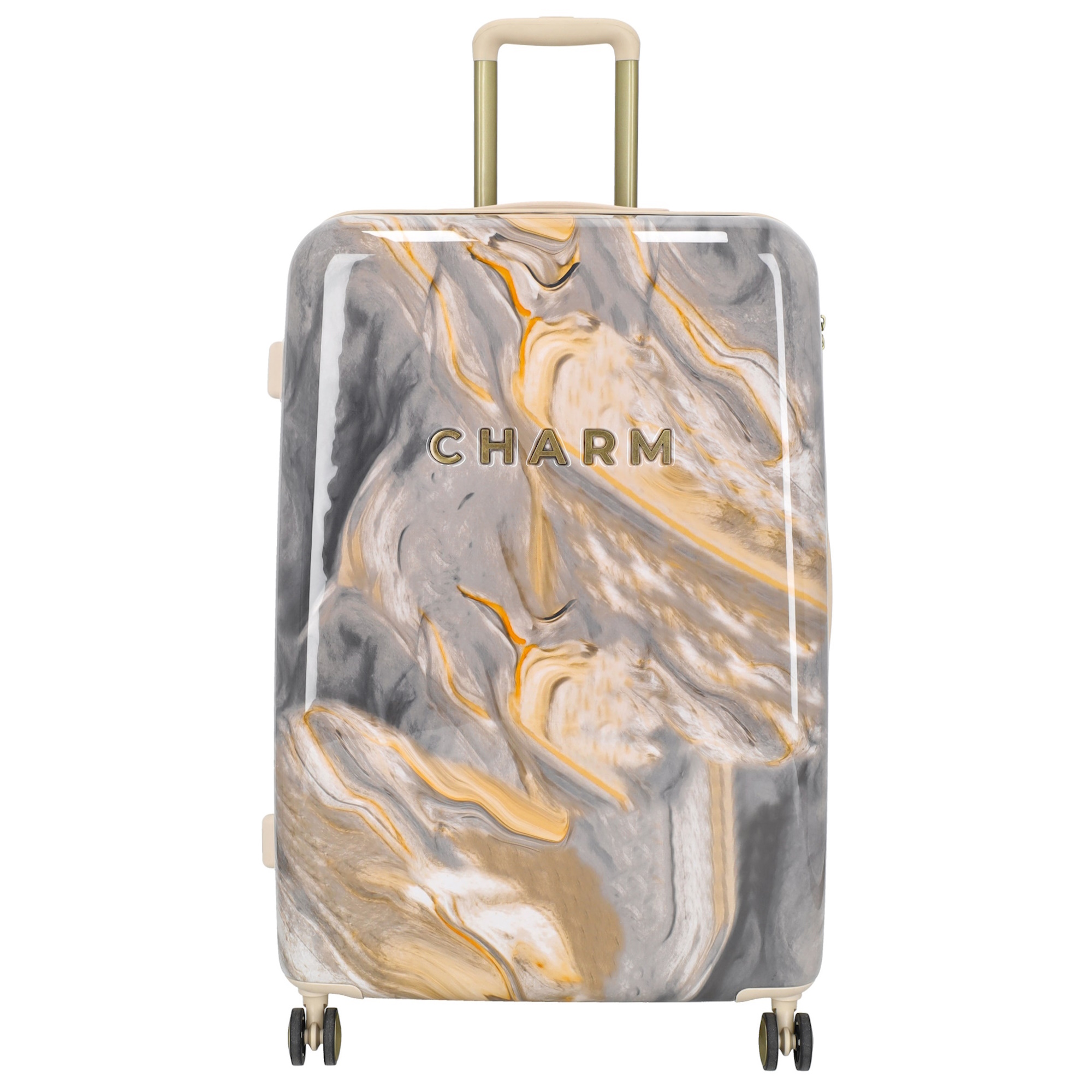 De Charm London Travel Koffer - 026 Lichtgrijs marmer heeft een stijlvol en trendy ontwerp met marmerprint. De koffer is voorzien van een stevige handgreep, vier spinnerwielen en een uitschuifbare trekstang. Het interieur heeft handige vakken en riemen om je spullen georganiseerd te houden. Draag deze koffer met trots op al je reizen en laat je stijl zien aan de wereld.