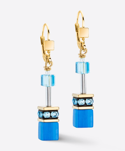 Minimalistisch design ontmoet maximale kleurrijkheid: de GeoCUBE® Iconic Mono Gold oorbellen turquoise - een klassieker voor elke dag of een speciale gelegenheid.