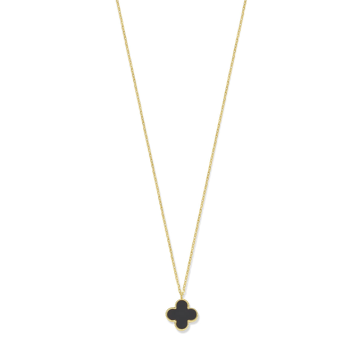 Huiscollectie - Geelgouden collier met Onyx hanger Klavertje 4, 41/43/45cm - 4029706