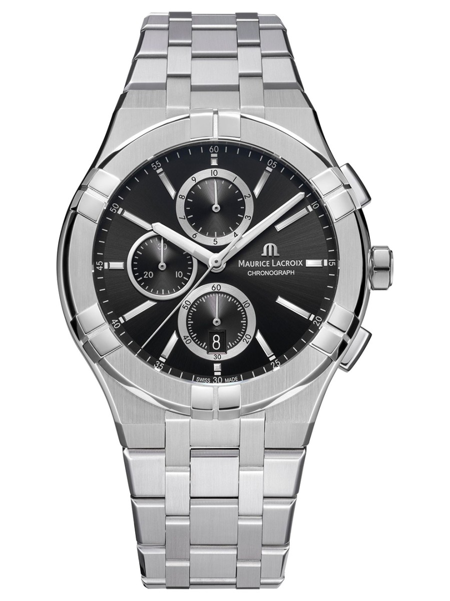 Dit is een horloge van het merk Maurice Lacroix gemaakt voor heren.
De specificaties zijn als volgt:
Kastmaat: 42 mm
Waterdichtheid: 10 ATM / 100 Meter / 330 Feet
Dit horloge heeft de volgende functies/eigenschappen:
Chronograaf
Datumaanduiding