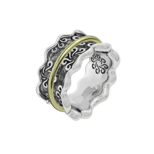 Bohemme - Geoxideerde zilveren dames ring met 18kt geelgouden band over de ring