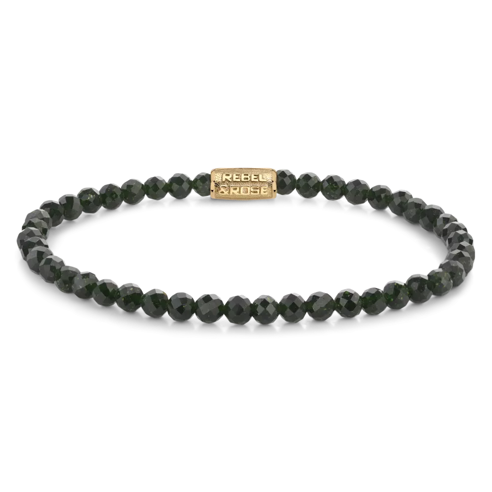 Bead armband met 4mm Natural Green Sandstone stenen. De sluiting is gemaakt van verguld edelstaal. Het Rebel & Rose sieraad is handgemaakt en makkelijk te combineren met onze andere kralenarmbanden.

Modelnaam	Green Glam Rocks - 4mm
Modelnr.	RR-40157-G-XS
Collectie	Bracelets Beads
Type sieraad	Armband
Kleur	Zwart
Sluiting	Stainless Steel
Materiaal	Edelstenen
Steensoort	Natural Green Sandstone
Steenkleur	Groen
Afwerking	Polish
Breedte (mm)	4mm
Garantie	6 maanden
