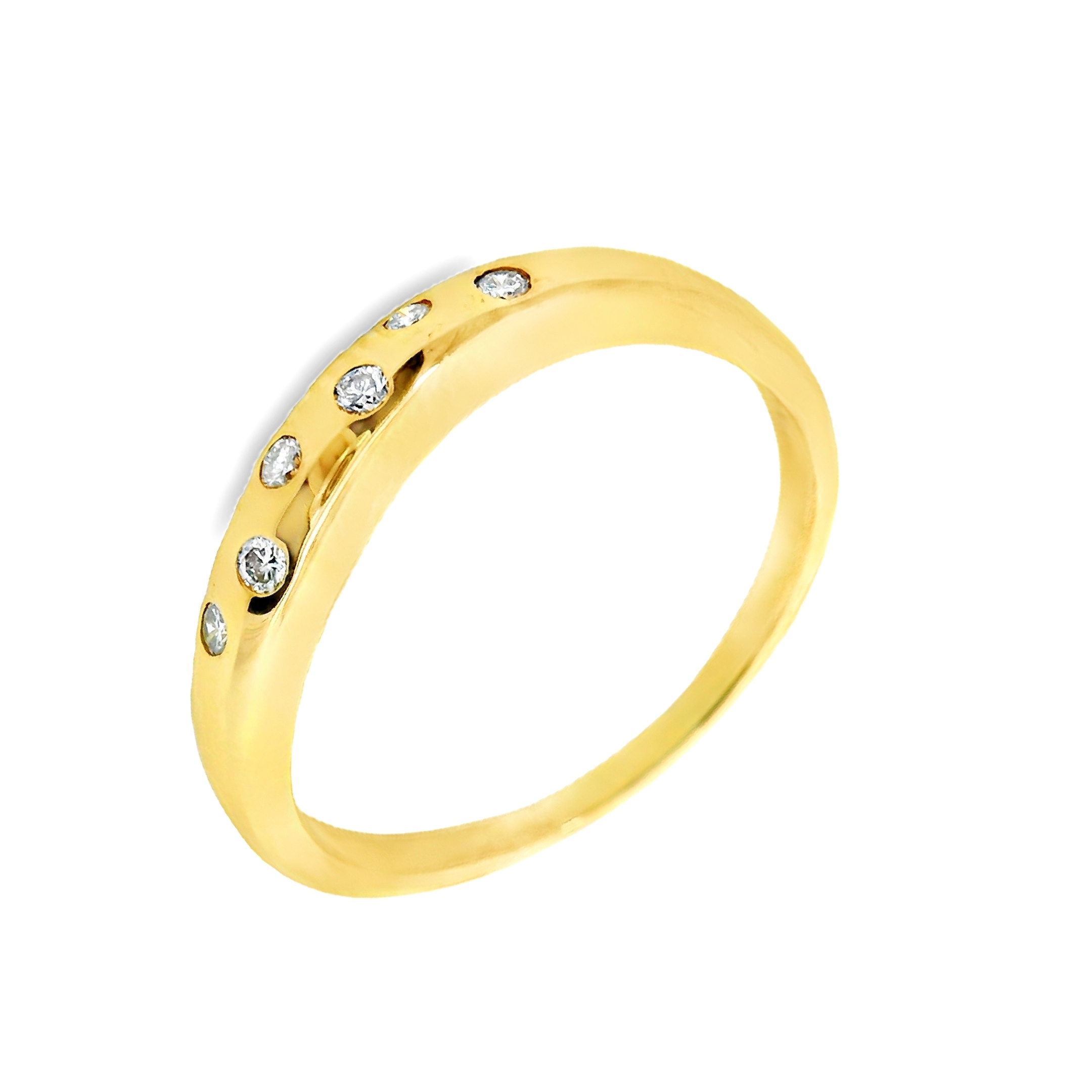 Deze ring van Louis Bros is vervaardigd uit 14 karaat geelgoud (2.89 gr.) en is gezet met 6 briljant geslepen diamanten met een totaalgewicht van 0.06ct. De ring heeft een breedte van 3.75 mm, en een dikte van 2 mm. Deze ring bestaat uit onze lijn van exclusieve modellen sieraden met prachtige designs van hoge kwaliteit.
De ring is verkrijgbaar in meerdere afmetingen.