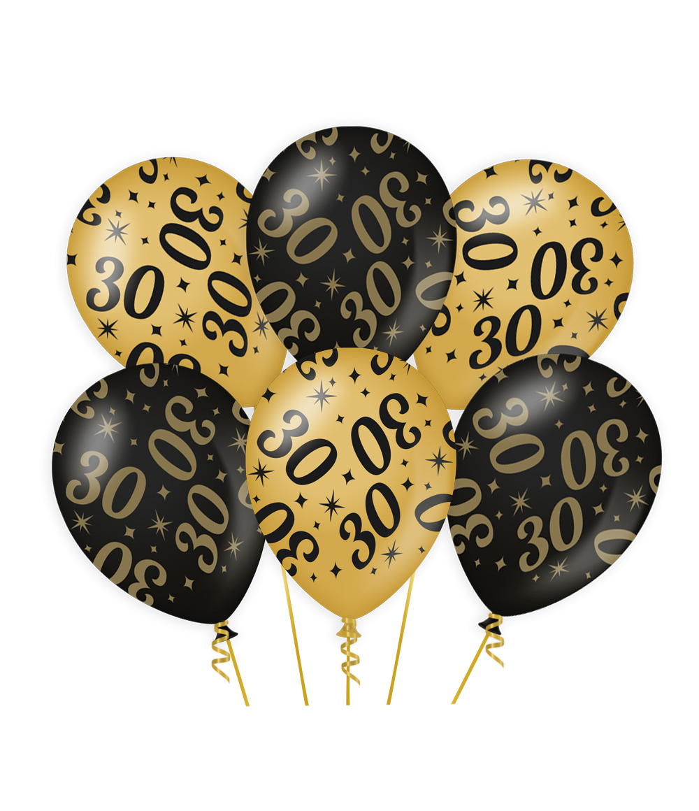 De gold/black Classy party balloons van Paper Dreams zijn een feestelijke toevoeging voor elke winkel. Deze goud/zwarte ballon met 30 is gemaakt van natuurlijk latex en door het unieke kleurgebruik zijn deze luxe ballonnen een echte eyecatcher. De Classy party balloons zijn 30 bij 30 centimeter en ze zijn te bestellen per 6. 