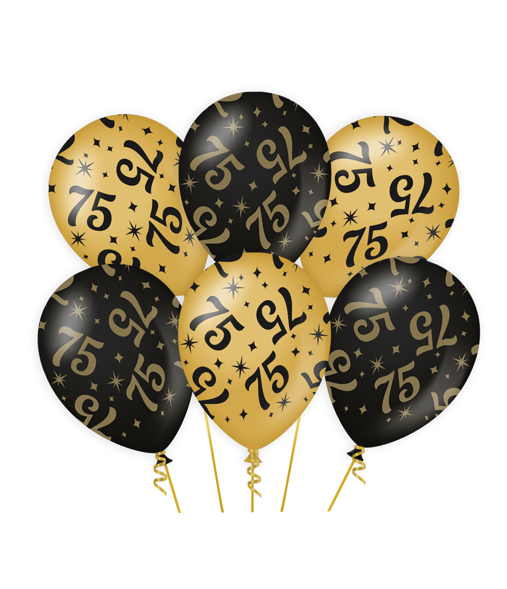 De gold/black Classy party balloons van Paper Dreams zijn een feestelijke toevoeging voor elke winkel. Deze goud/zwarte ballon met 75 is gemaakt van natuurlijk latex en door het unieke kleurgebruik zijn deze luxe ballonnen een echte eyecatcher. De Classy party balloons zijn 30 bij 30 centimeter en ze zijn te bestellen per 6.