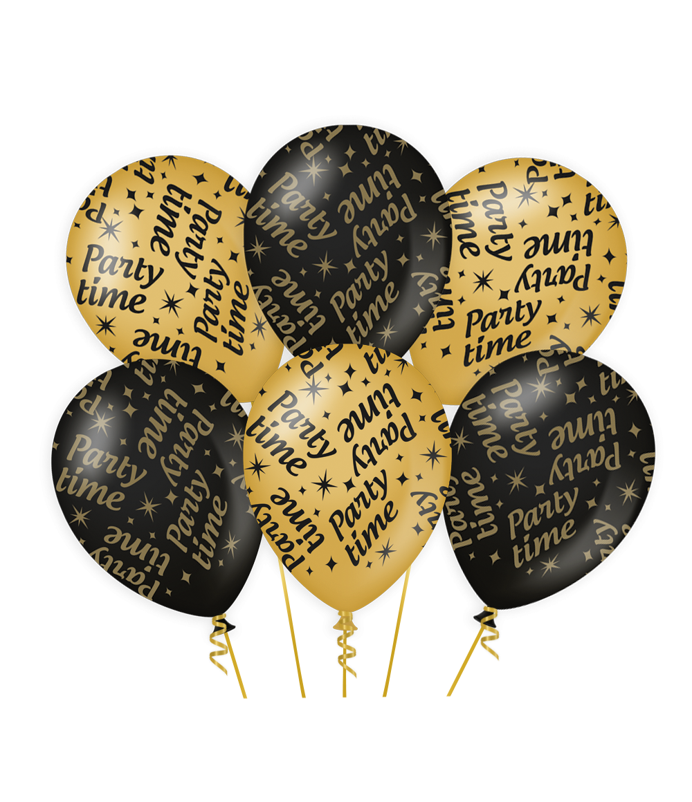 De gold/black Classy party balloons van Paper Dreams zijn een feestelijke toevoeging voor elke winkel. Deze goud/zwarte ballon met Party time is gemaakt van natuurlijk latex en door het unieke kleurgebruik zijn deze luxe ballonnen een echte eyecatcher. De Classy party balloons zijn 30 bij 30 centimeter en ze zijn te bestellen per 6.