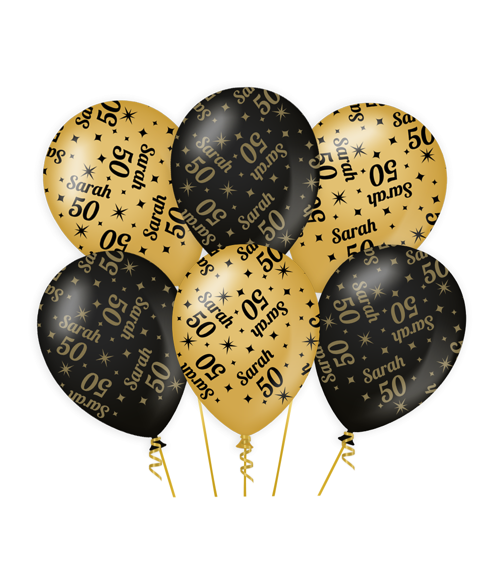 De gold/black Classy party balloons van Paper Dreams zijn een feestelijke toevoeging voor elke winkel. Deze goud/zwarte ballon met Sarah 50 is gemaakt van natuurlijk latex en door het unieke kleurgebruik zijn deze luxe ballonnen een echte eyecatcher. De Classy party balloons zijn 30 bij 30 centimeter en ze zijn te bestellen per 6.