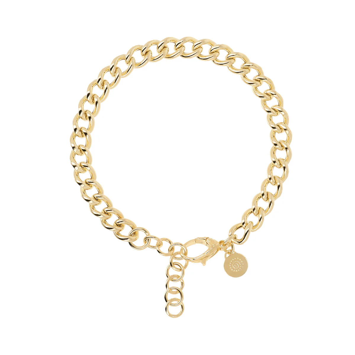 Etrusca Gioielli armband gemonteerd op een gouden basis, 18kt geelgoud verguld, verfraaid met een kinketting met een glanzend oppervlak; Karabijnsluiting met verlengstuk.

18kt geelgouden plating
Gouden gepatenteerde legering
Ontworpen en gemaakt in Italië