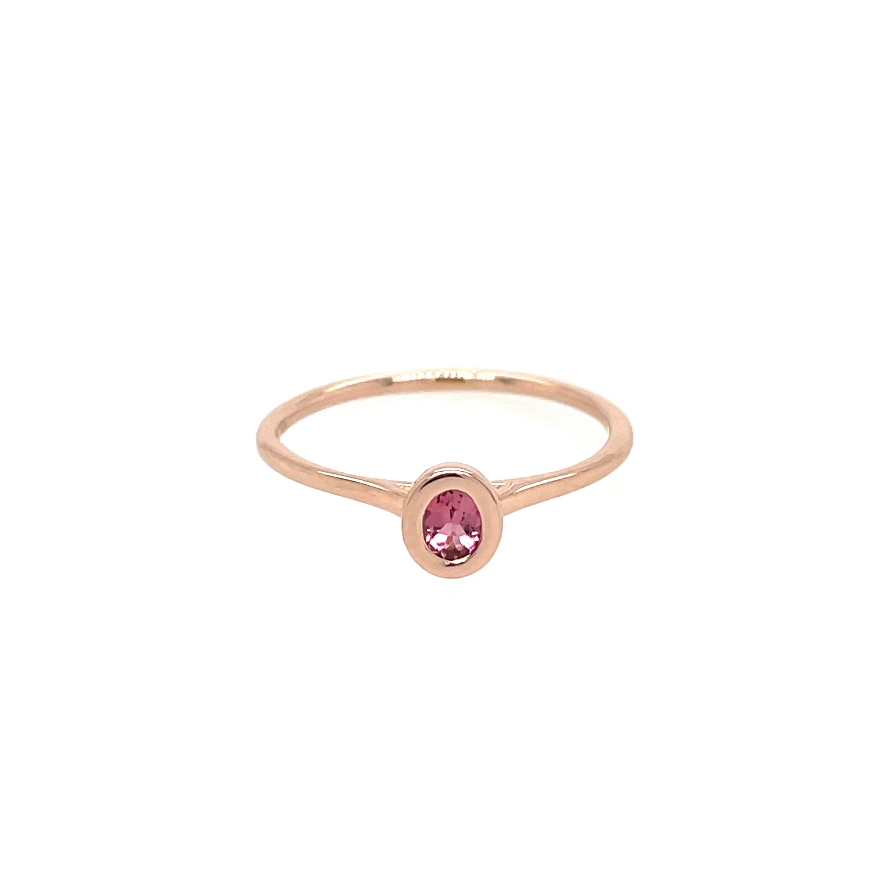 Ring Brilliantly Bezel Ovaal RO 14kts rosé goud met roze toermalijn 