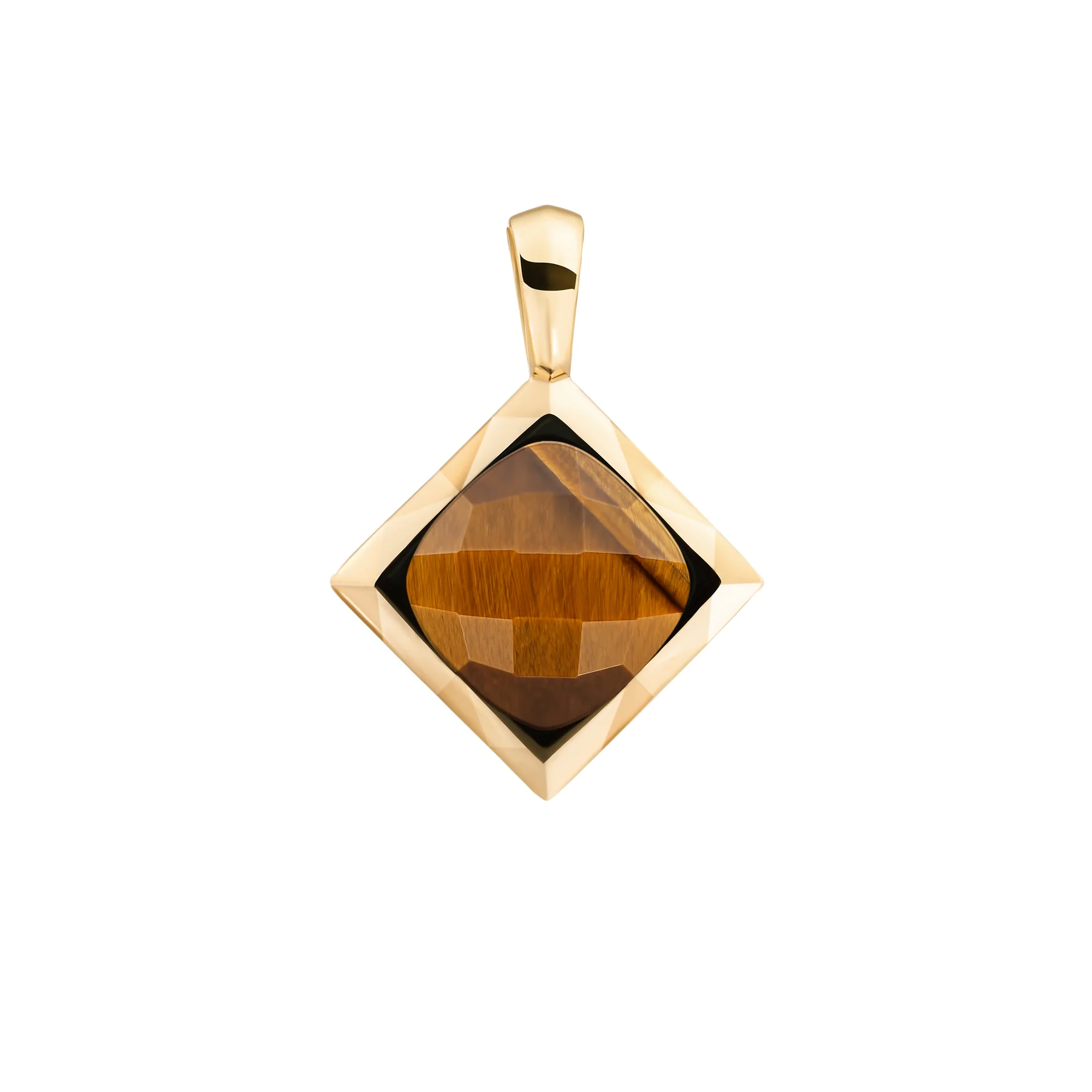 Sparkling Jewels - Tiger Eye Cushion Cut Amulet, Hanger Zilver Verguld - SPG32-G09