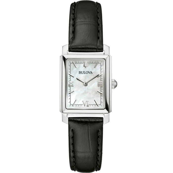 Bulova - Lady Sutton, staal dames horloge met zwarte lederen band, 30 meter WR, Quartz, Mineraalglas - 96L330