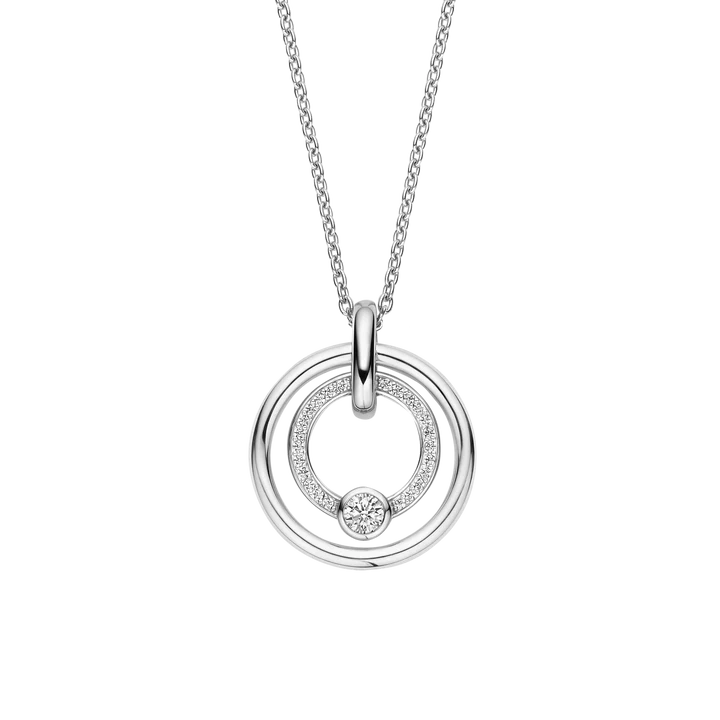  Ti Sento zilveren dames collier met een ronde hanger, zirkonia. 