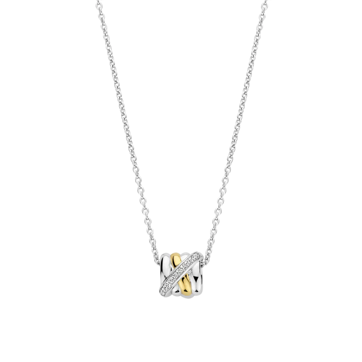 Ti Sento zilveren collier met hanger. Crossover model met zirkonia, goudkleur en zilver. 