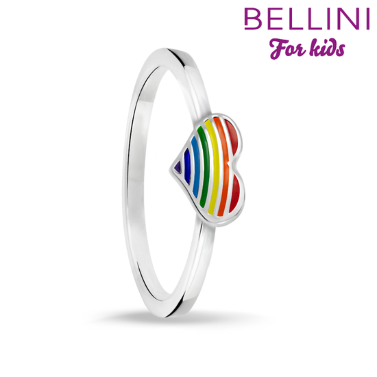 Zilver bellini ring regenboog hart maat 40
