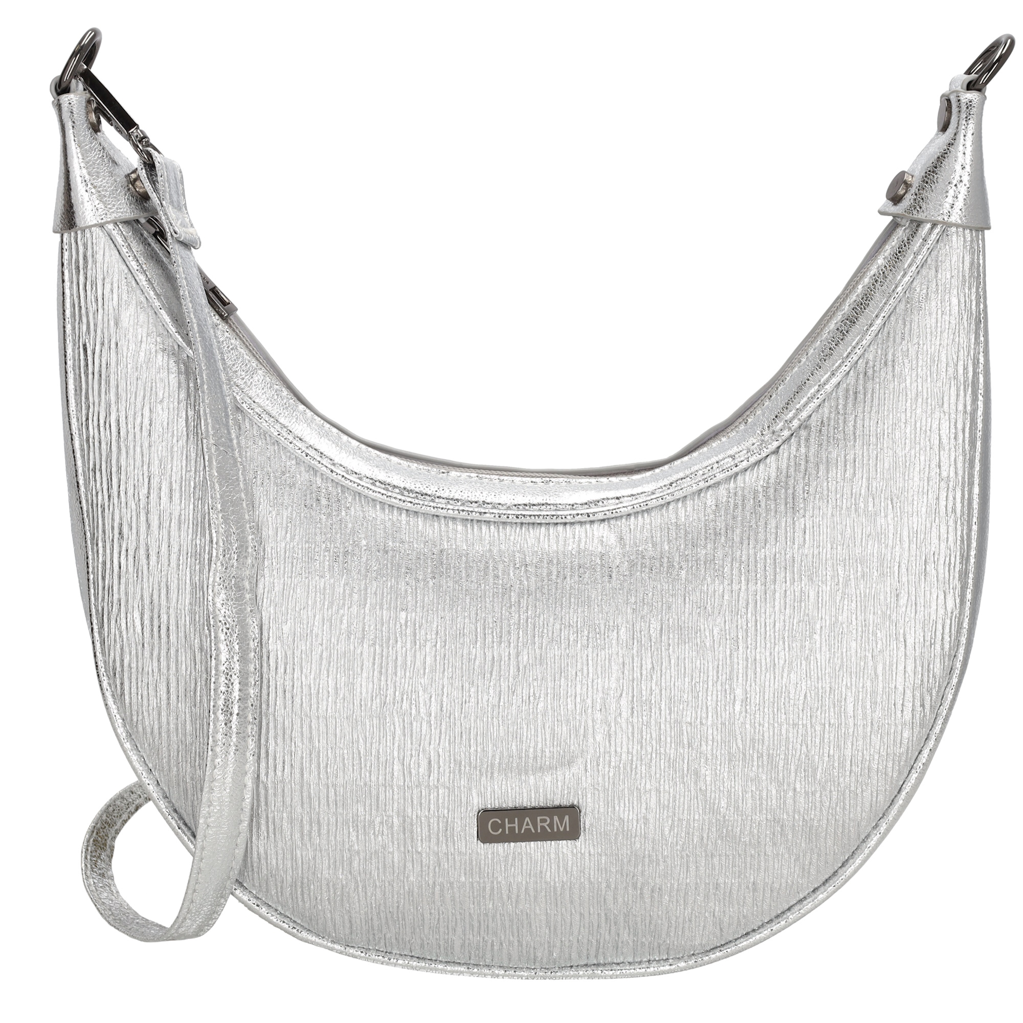 Ontdek deze unieke schoudertas van Charm London, een essentiële accessoire voor elke modieuze dame. Deze stijlvolle tas trekt onmiddellijk de aandacht met zijn glimmende stof, die elke outfit een chique uitstraling geeft. Ondanks het compacte ontwerp biedt de tas voldoende ruimte voor dagelijkse benodigdheden dankzij een handig ritsvak. De verstelbare en afneembare schouderband biedt veelzijdigheid in draagopties, ideaal voor diverse gelegenheden. Wat deze schoudertas echt onderscheidt, is de organische vorm, die zorgt voor een unieke en stijlvolle look.

De eigenschappen van deze schoudertas zijn: 
Glimmende stof 
Compact ontwerp 
Verstelbare en afneembare schouderband 
Unieke organische vorm 