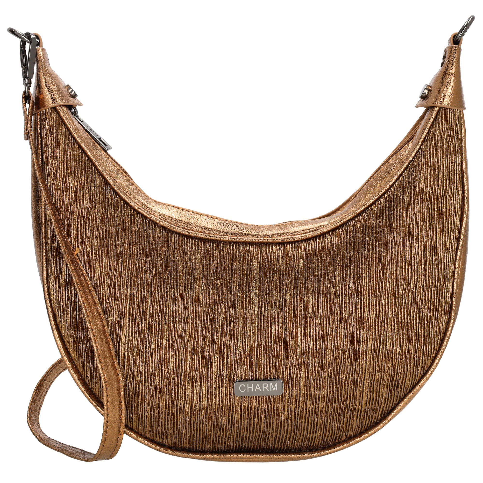 Ontdek deze unieke schoudertas van Charm London, een essentiële accessoire voor elke modieuze dame. Deze stijlvolle tas trekt onmiddellijk de aandacht met zijn glimmende stof, die elke outfit een chique uitstraling geeft. Ondanks het compacte ontwerp biedt de tas voldoende ruimte voor dagelijkse benodigdheden dankzij een handig ritsvak. De verstelbare en afneembare schouderband biedt veelzijdigheid in draagopties, ideaal voor diverse gelegenheden. Wat deze schoudertas echt onderscheidt, is de organische vorm, die zorgt voor een unieke en stijlvolle look.

De eigenschappen van deze schoudertas zijn: 
Glimmende stof 
Compact ontwerp 
Verstelbare en afneembare schouderband 
Unieke organische vorm 