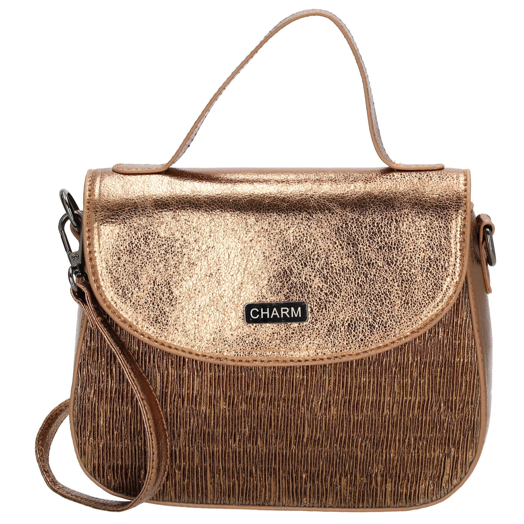 Ontdek deze fashionable schoudertas van Charm London, een uitstekende keuze voor de modebewuste dame. Deze stijlvolle tas valt op door zijn glimmende stof, die een luxe uitstraling biedt. Ondanks zijn compacte formaat is de tas functioneel met een praktisch ritsvak voor essentiële items. De verstelbare en afneembare schouderband zorgt voor optimaal draagcomfort en flexibiliteit. Bovendien is de tas voorzien van een hengsel, waarmee hij eenvoudig als handtas kan worden gedragen. Deze veelzijdige tas combineert mode met functionaliteit en is een waardevolle aanvulling voor jouw assortiment.

De eigenschappen van deze schoudertas zijn: 
Glimmende stof 
Compacte tas 
Verstelbare en afneembare schouderband
Verschillende draagopties