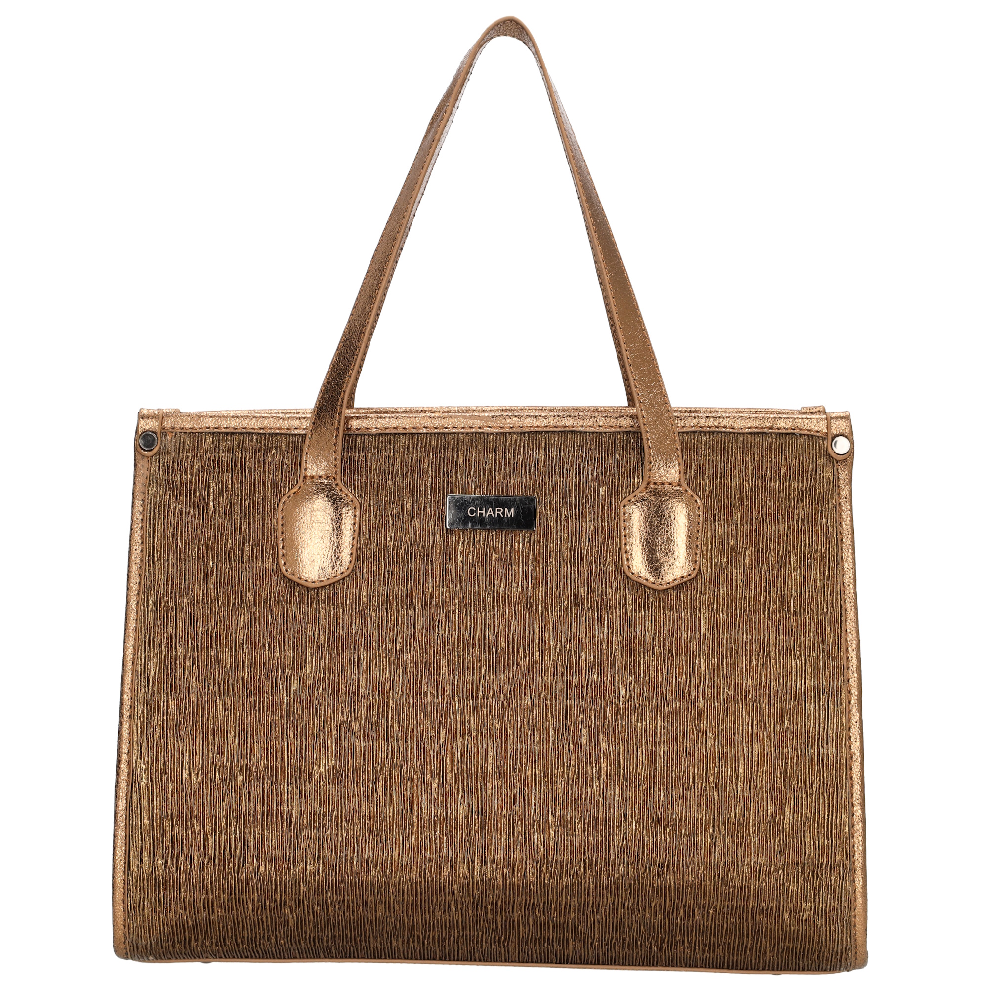 Introduceer de Charm London shopper aan uw klanten, een ideale keuze voor dames die stijl en functionaliteit waarderen. Deze opvallende shopper, gemaakt van glimmende stof, voegt een vleugje glamour toe aan elke outfit. Het ruime hoofdvak, voorzien van een ritssluiting, biedt voldoende ruimte voor diverse items, terwijl de interne indeling met twee extra vakken en een afsluitbaar ritsvak zorgt voor optimale organisatie en veiligheid van waardevolle spullen. Deze shopper is niet alleen praktisch voor dagelijks gebruik, maar ook een modieuze aanvulling voor elke gelegenheid. 

De eigenschappen van deze shopper zijn: 
Glimmende stof
Ruim hoofdvak met rits
Interne vakken